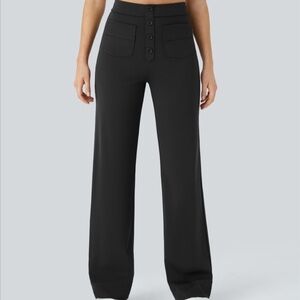 Halara Wide Leg Button-Front Pants in Black